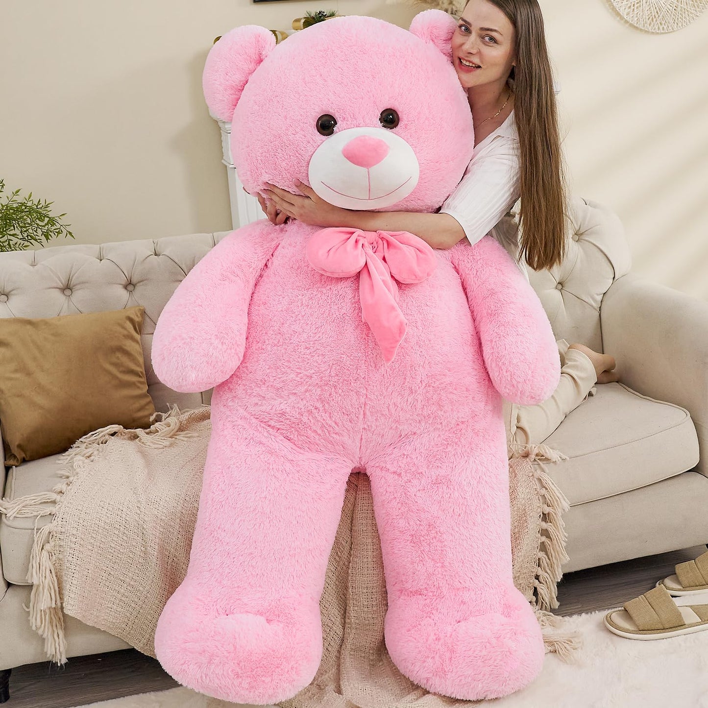 Tezituor Giant Teddy Bear 59-Inch Pink Plush – Life-Size Huggable Gift
