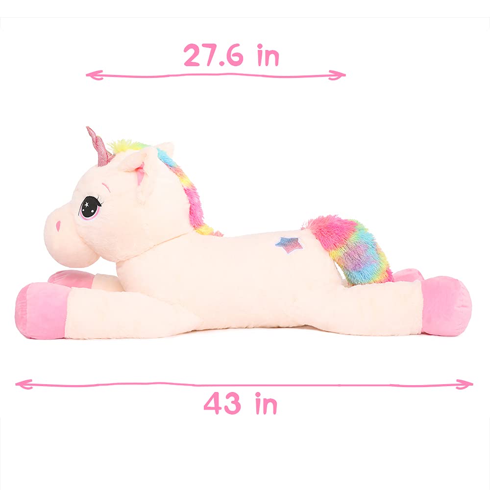 Tezituor 43'' Big Unicorn Plush Toy – Off-White Giant Unicorn Stuffed Animal