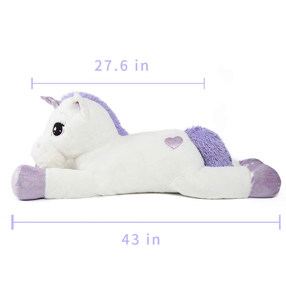 Tezituor 43'' Giant Unicorn Plush - Soft White & Purple Stuffed Animal for Kids