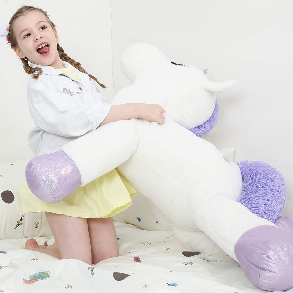 Tezituor 43'' Giant Unicorn Plush - Soft White & Purple Stuffed Animal for Kids