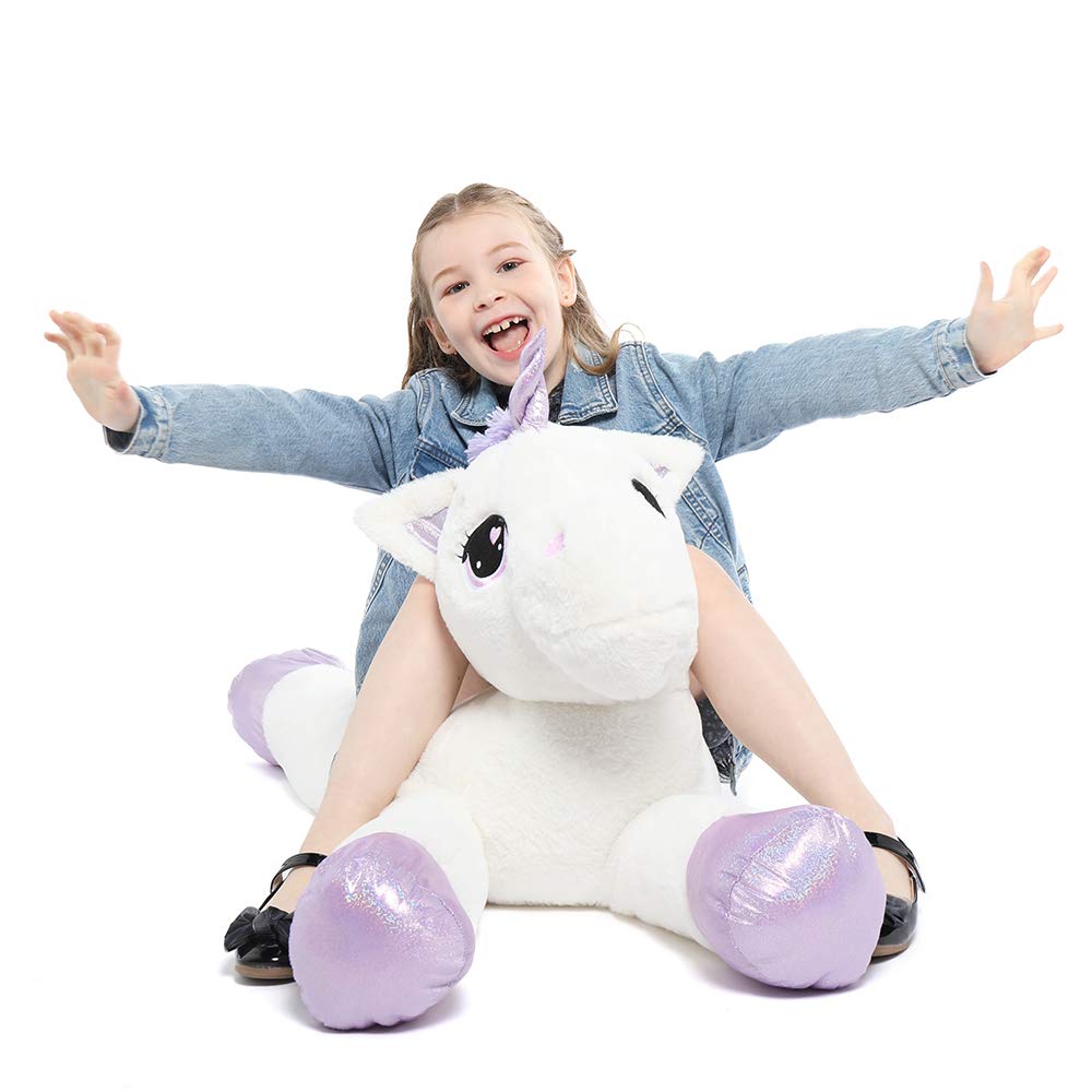 Tezituor 43'' Giant Unicorn Plush - Soft White & Purple Stuffed Animal for Kids