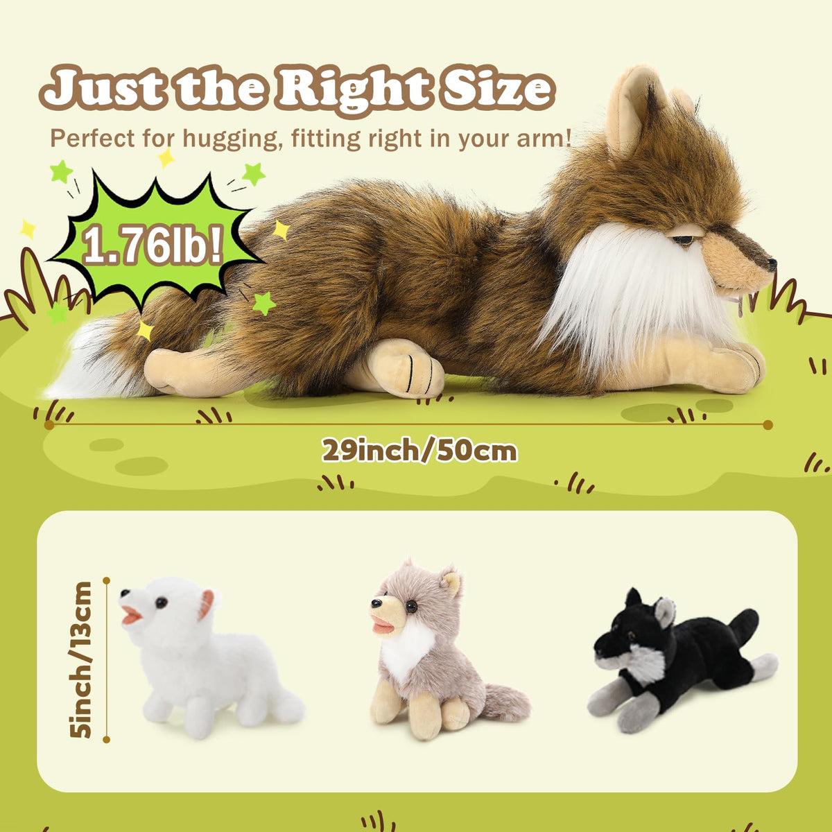 Tezituor 4-Piece Wolf Stuffed Animal Set — 20-Inch Mama Wolf with Three Cubs Plush Toys