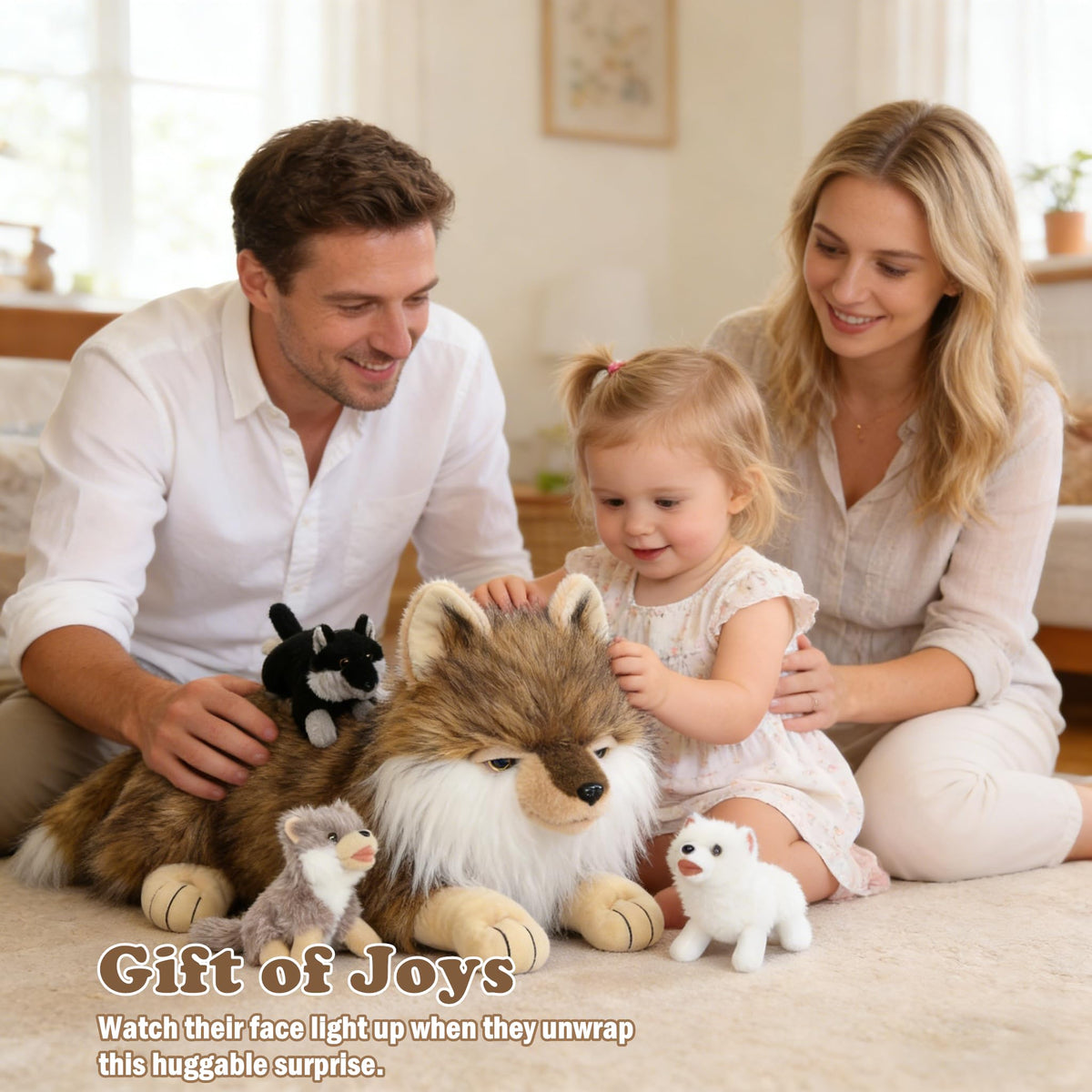 Tezituor 4-Piece Wolf Stuffed Animal Set — 20-Inch Mama Wolf with Three Cubs Plush Toys