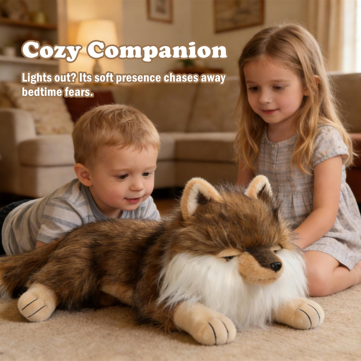 Tezituor 4-Piece Wolf Stuffed Animal Set — 20-Inch Mama Wolf with Three Cubs Plush Toys