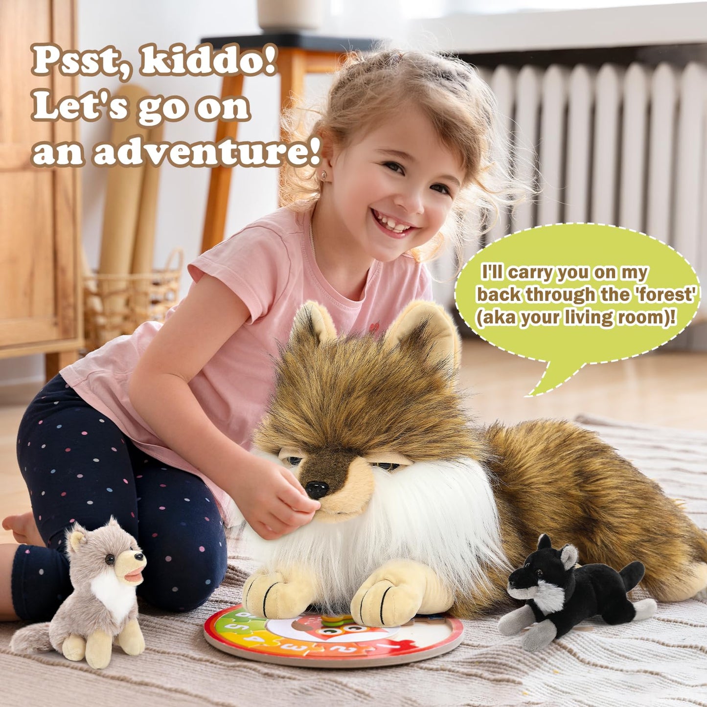 Tezituor 4-Piece Wolf Stuffed Animal Set — 20-Inch Mama Wolf with Three Cubs Plush Toys