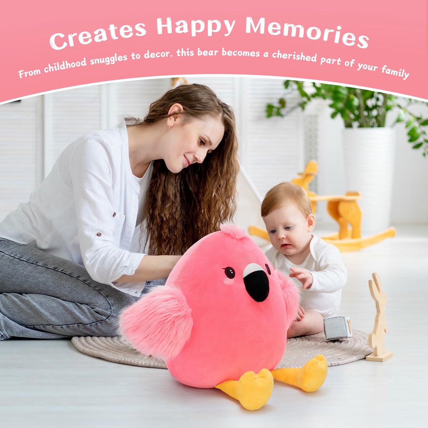 Tezituor Easter Pink Flamingo Stuffed Animal – Soft Plush Flamingo Toy & Zippered Pillow