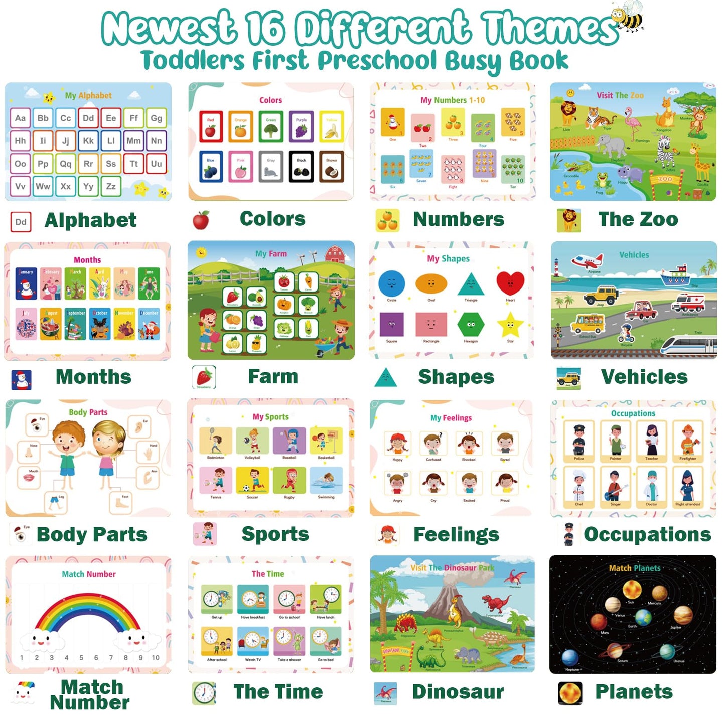 TFS TOP · FANS Montessori Busy Book for Toddlers – 32 Themes, 8 Pens, Preschool Learning Activities (3–5 Years)