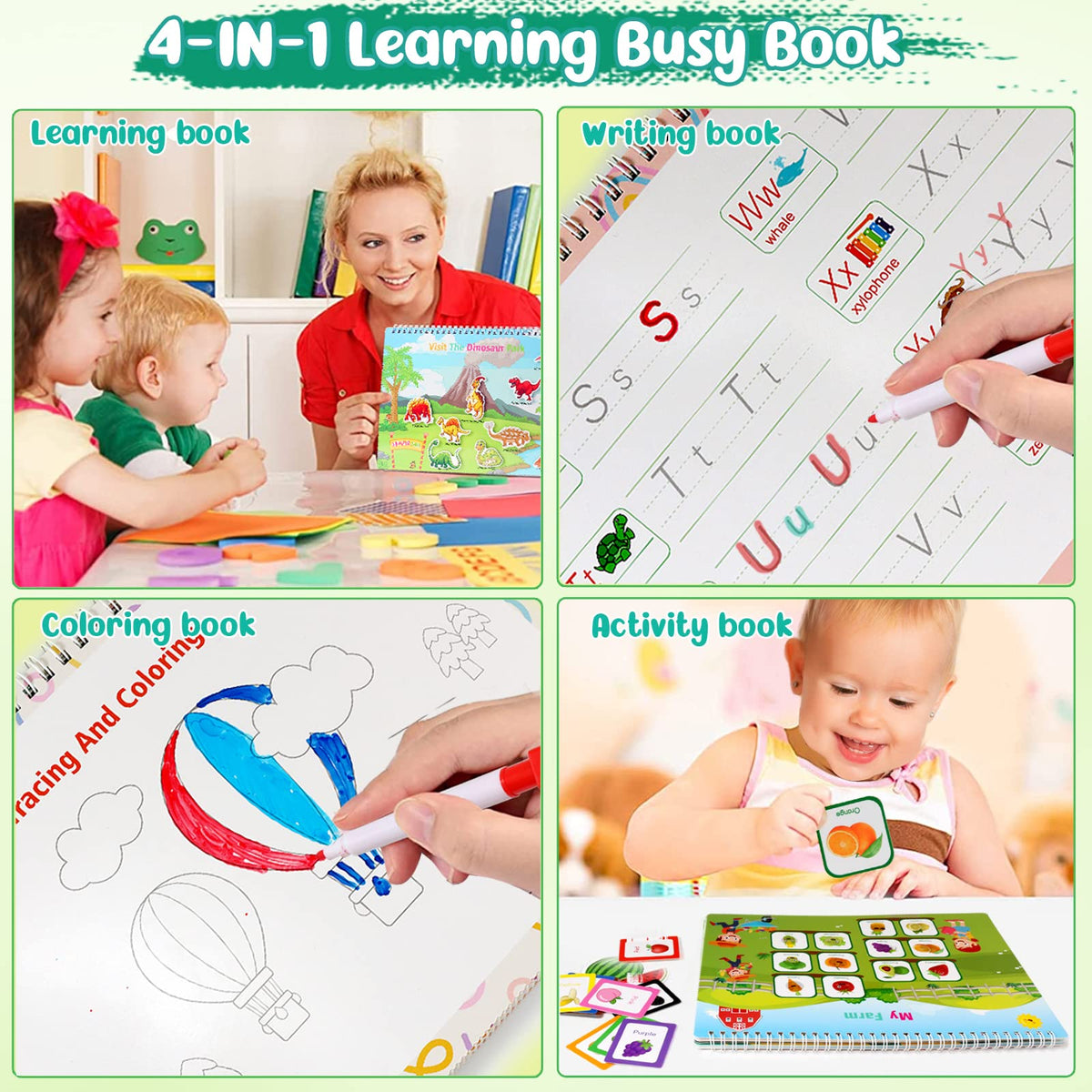 TFS TOP · FANS Montessori Busy Book for Toddlers – 32 Themes, 8 Pens, Preschool Learning Activities (3–5 Years)