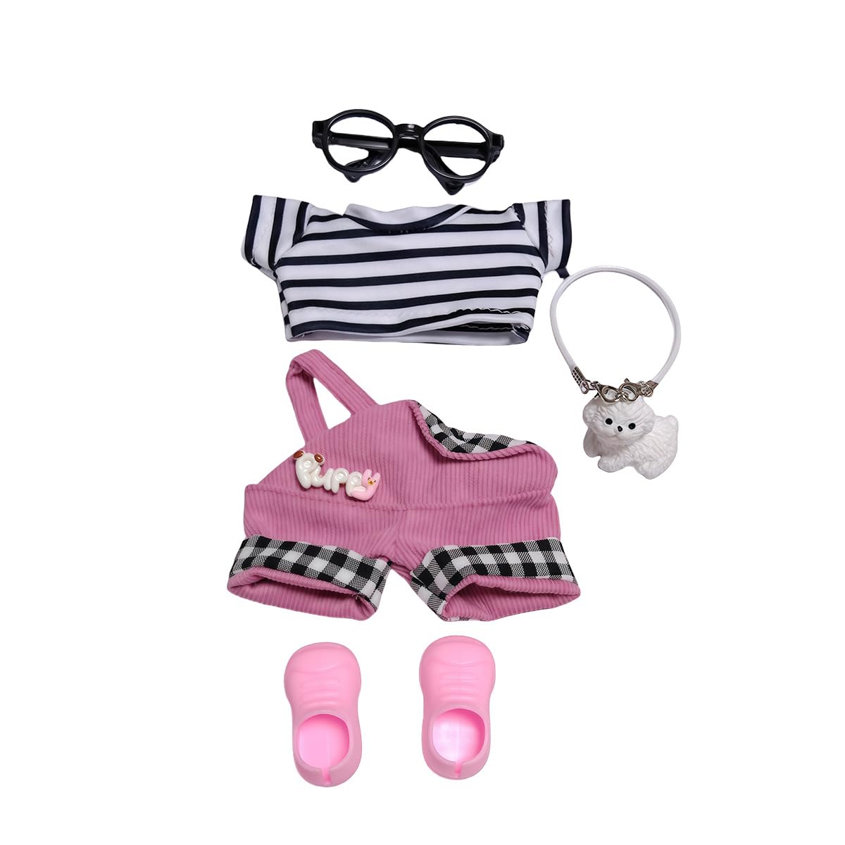 TFSUCCE 15-17cm Doll Clothes Set – Rose Red Romper + Striped Tee for 16–17cm Dolls | Luxury Chic Outfit