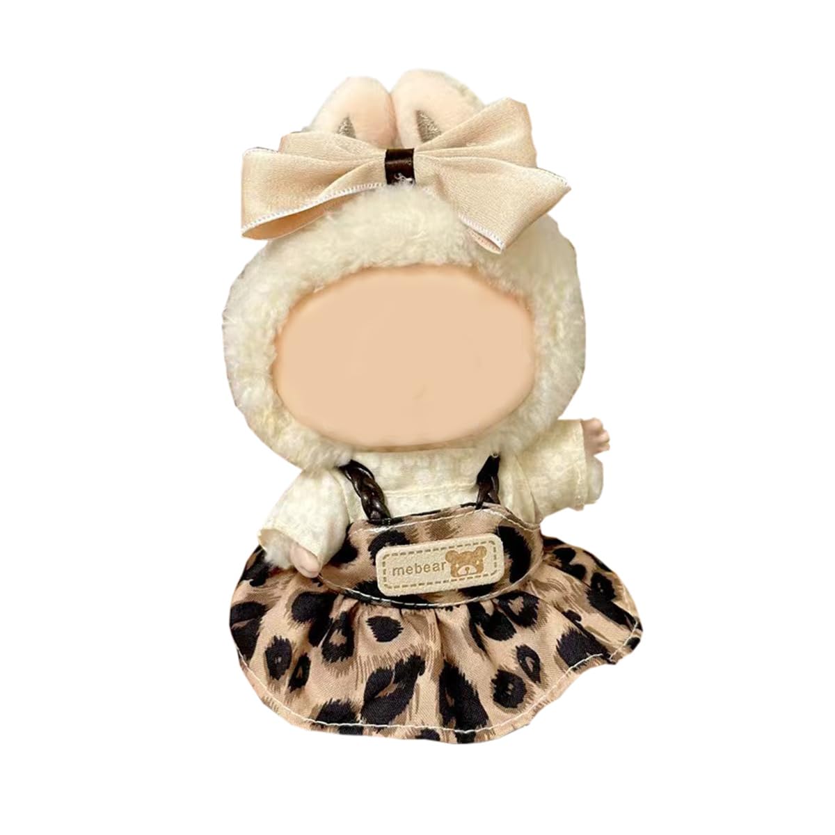 TFSUCCE 17cm Doll Clothes Set – Leopard Print Dress with Plaid Bow for 15-17cm Dolls
