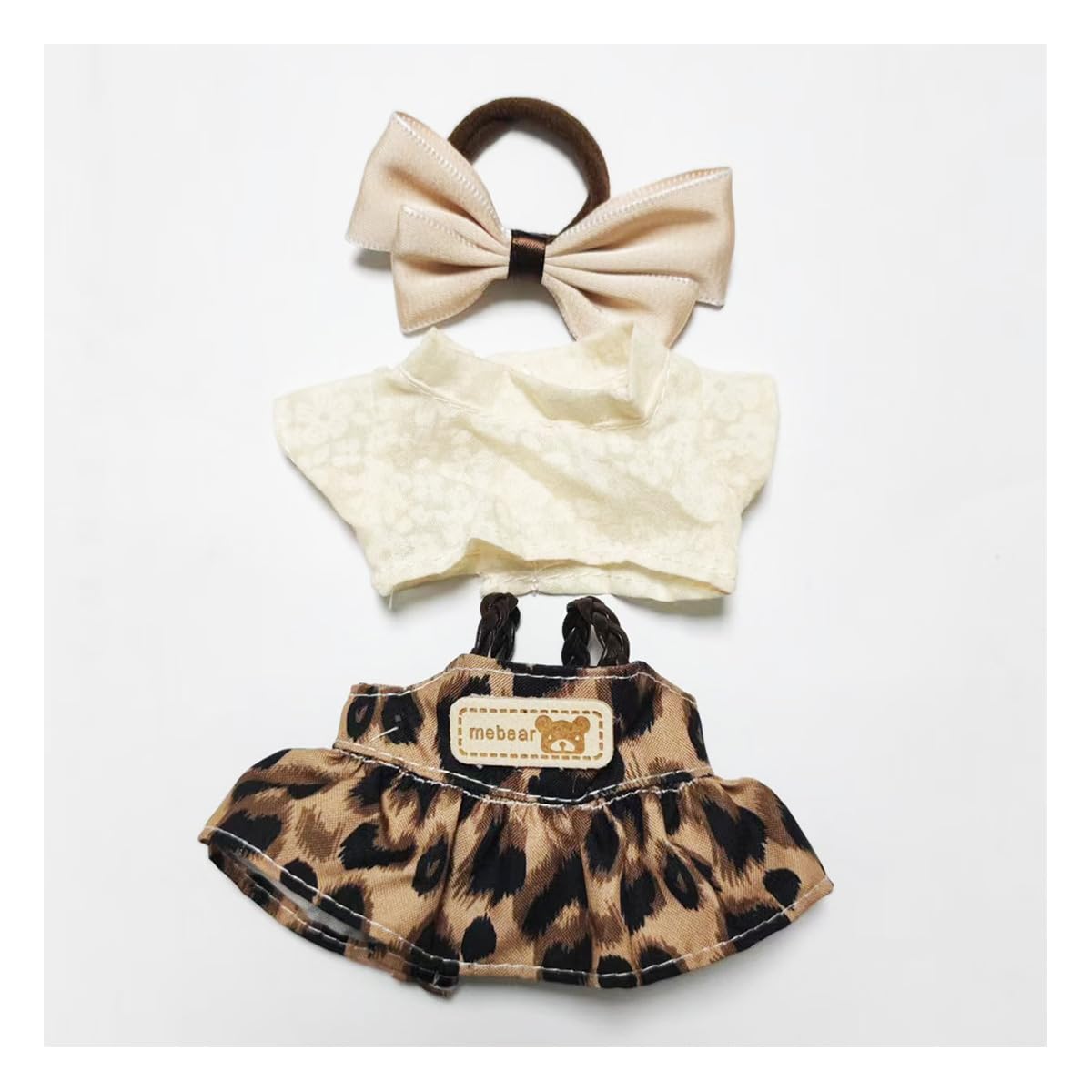 TFSUCCE 17cm Doll Clothes Set – Leopard Print Dress with Plaid Bow for 15-17cm Dolls