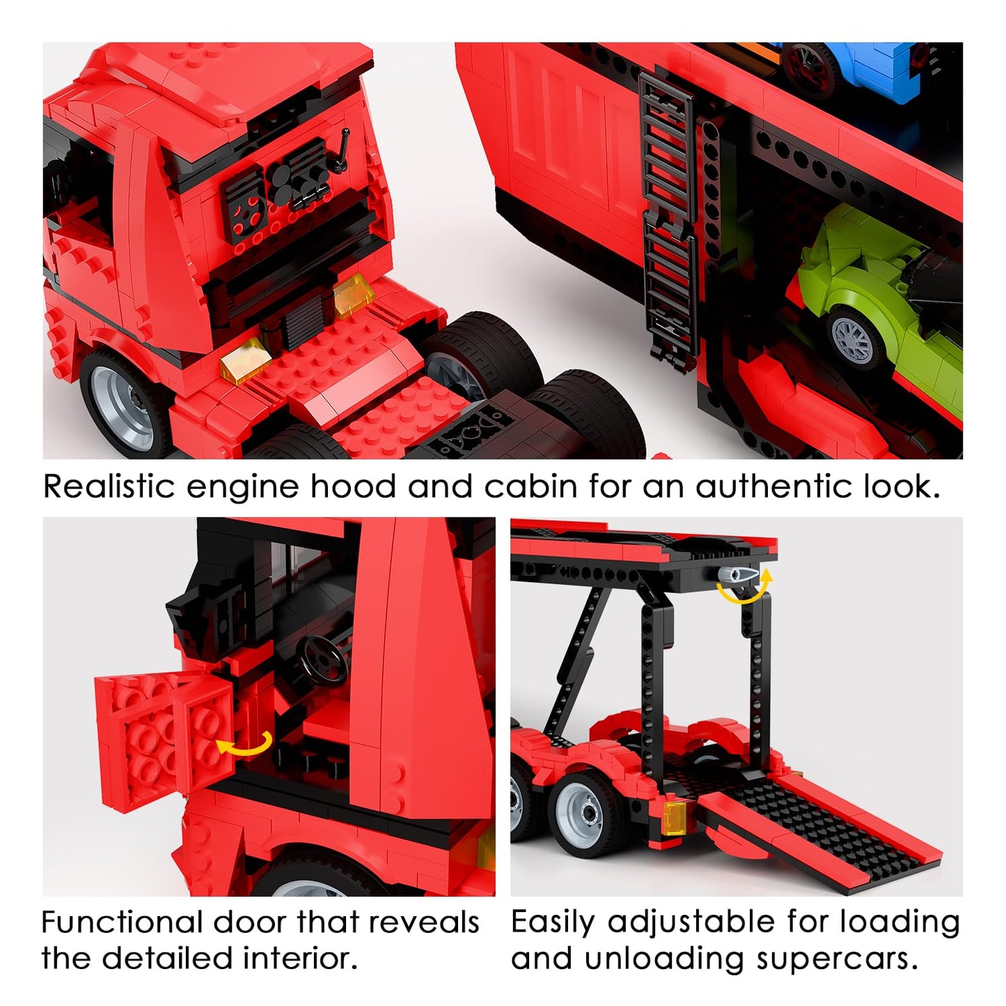 TG BLOCKS Micro Brick Car Transporter – 1736-Piece Building Set with 3 Sports Cars