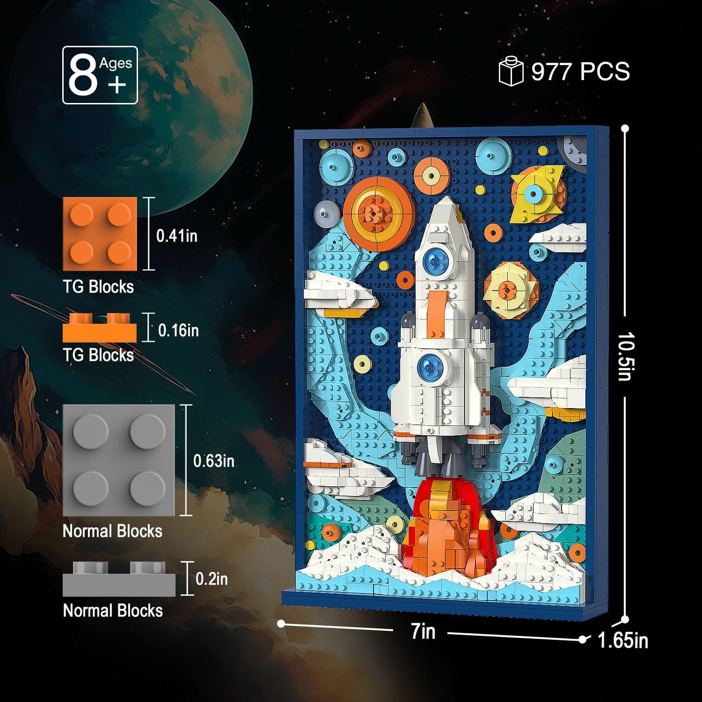 TG BLOCKS Micro Brick Rocket Building Set – 3D Wall Art & Desk Display