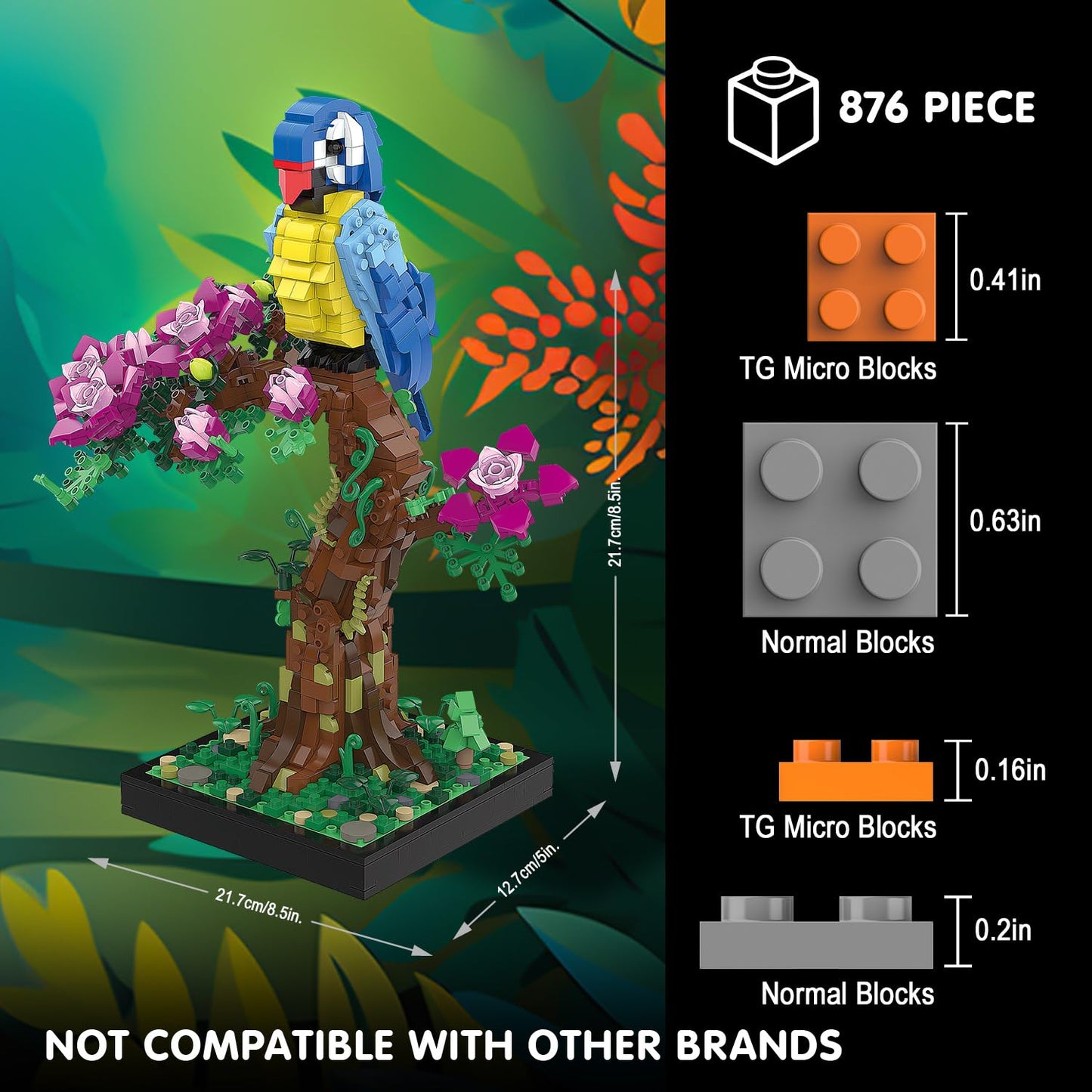 TG BLOCKS Micro Brick Flower Parrot Toy – Micro Building Set for Adults & Teens