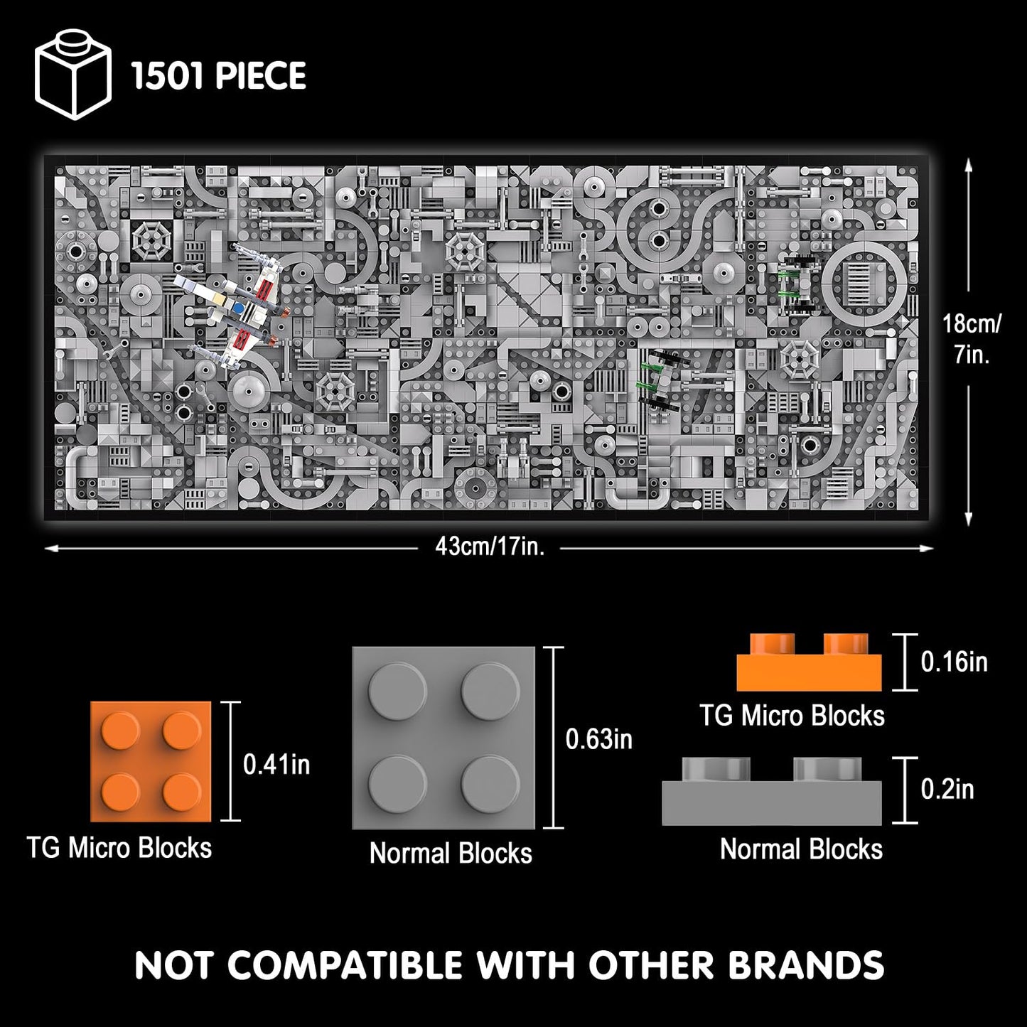 TG BLOCKS Star Trench 3D Wars Run Wall Art Craft Kit — Framed Micro Brick Scene for Teens & Adults
