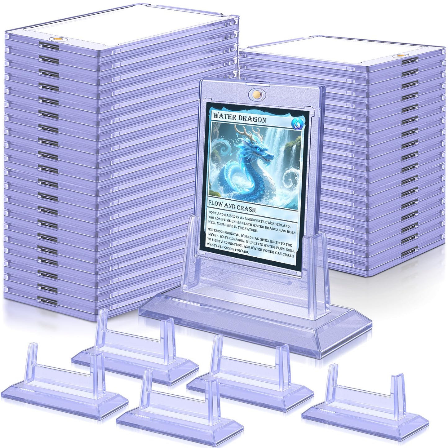 TGBet Magnetic Card Holders for Trading Cards – 50-Pack with 6 Acrylic Stands in 35pt Display
