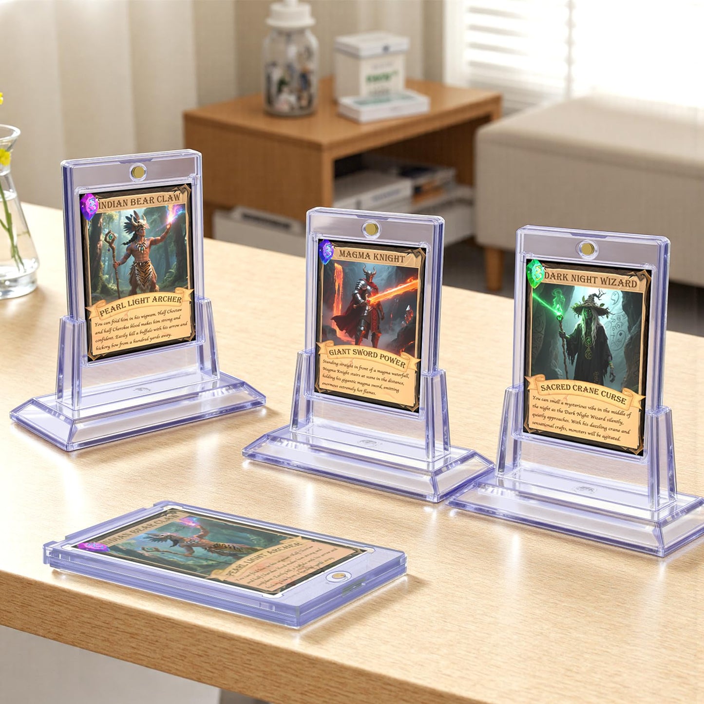 TGBet Magnetic Card Holders for Trading Cards – 50-Pack with 6 Acrylic Stands in 35pt Display