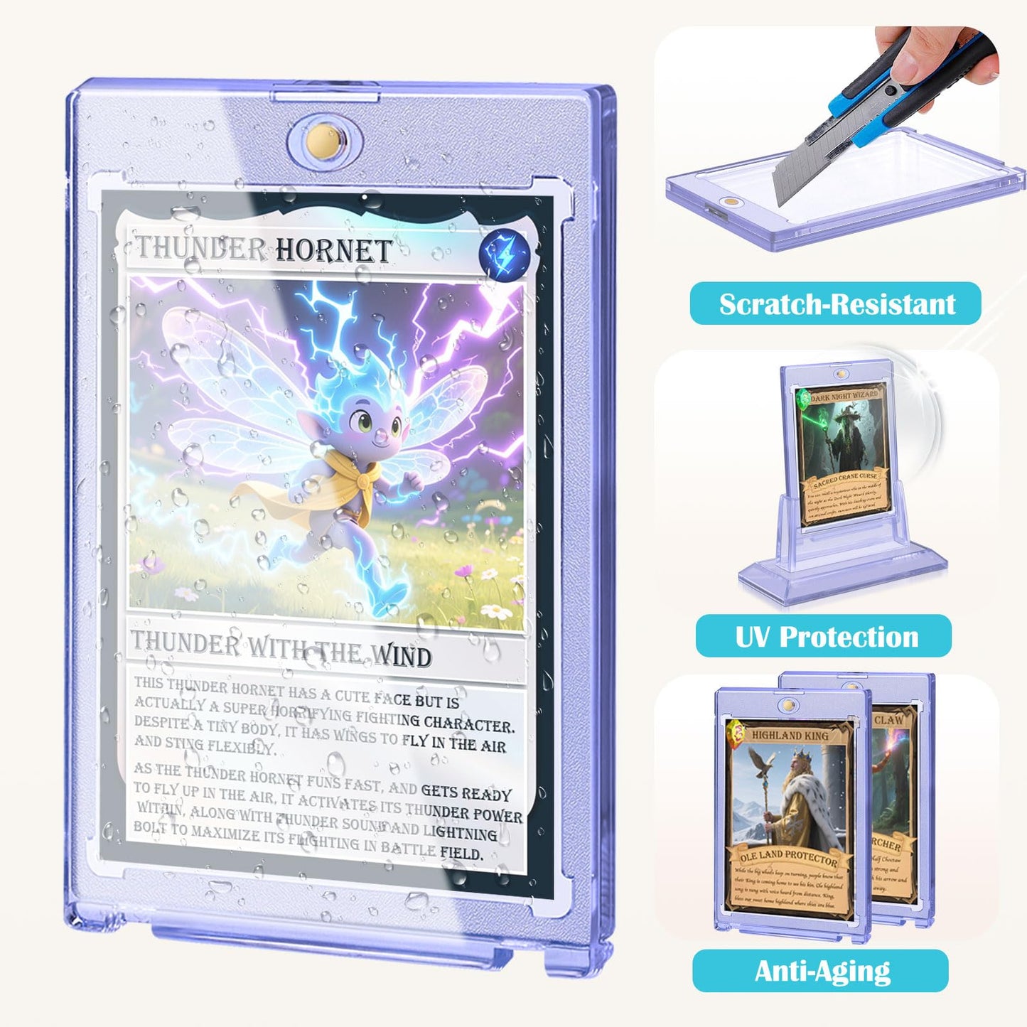 TGBet Magnetic Card Holders for Trading Cards – 50-Pack with 6 Acrylic Stands in 35pt Display