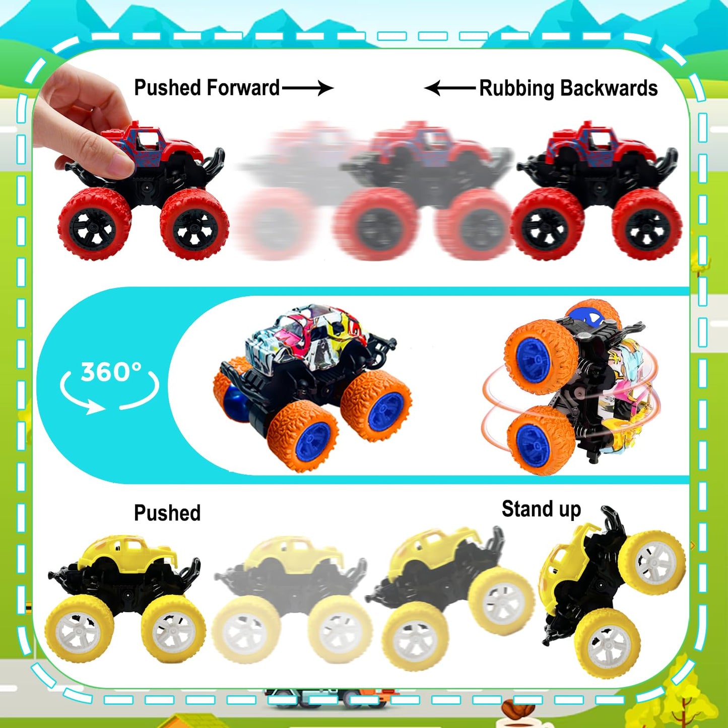 TGIQROVE 24 Pack Mini Monster Trucks — Pull-Back Friction-Powered Toys for Kids