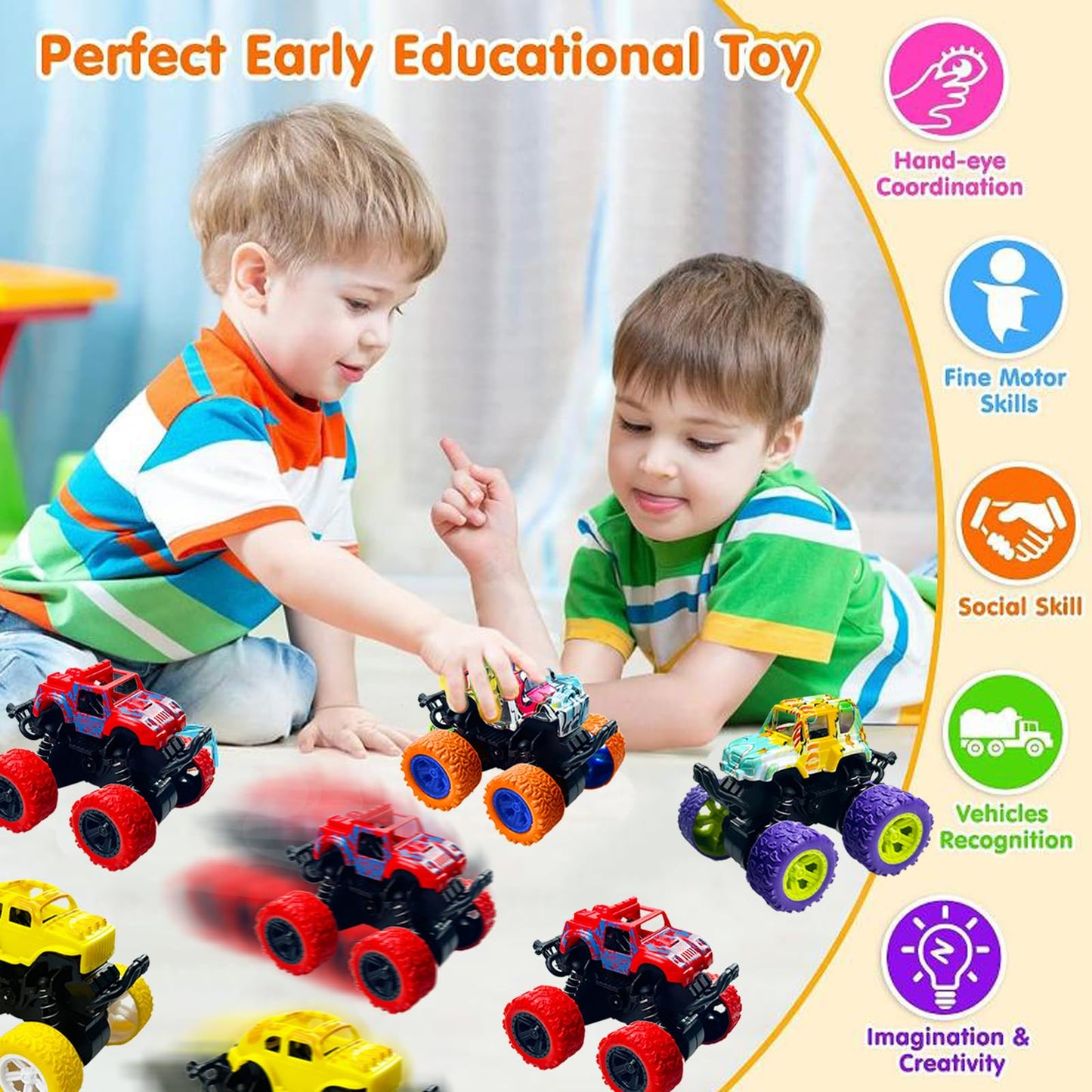 TGIQROVE 24 Pack Mini Monster Trucks — Pull-Back Friction-Powered Toys for Kids