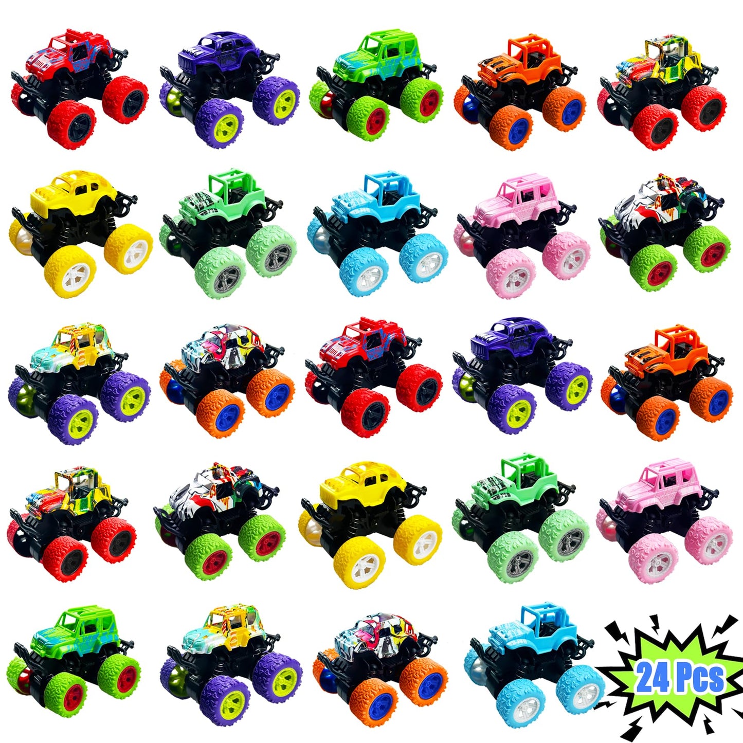 TGIQROVE 24 Pack Mini Monster Trucks — Pull-Back Friction-Powered Toys for Kids