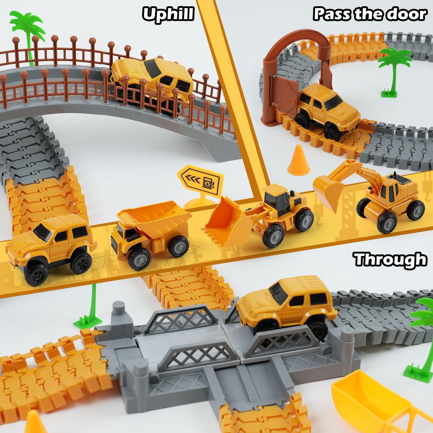 TGJH Construction Race Car Track Set – Flexible DIY Engineering Toy with 2 Electric Cars (Ages 3–7)