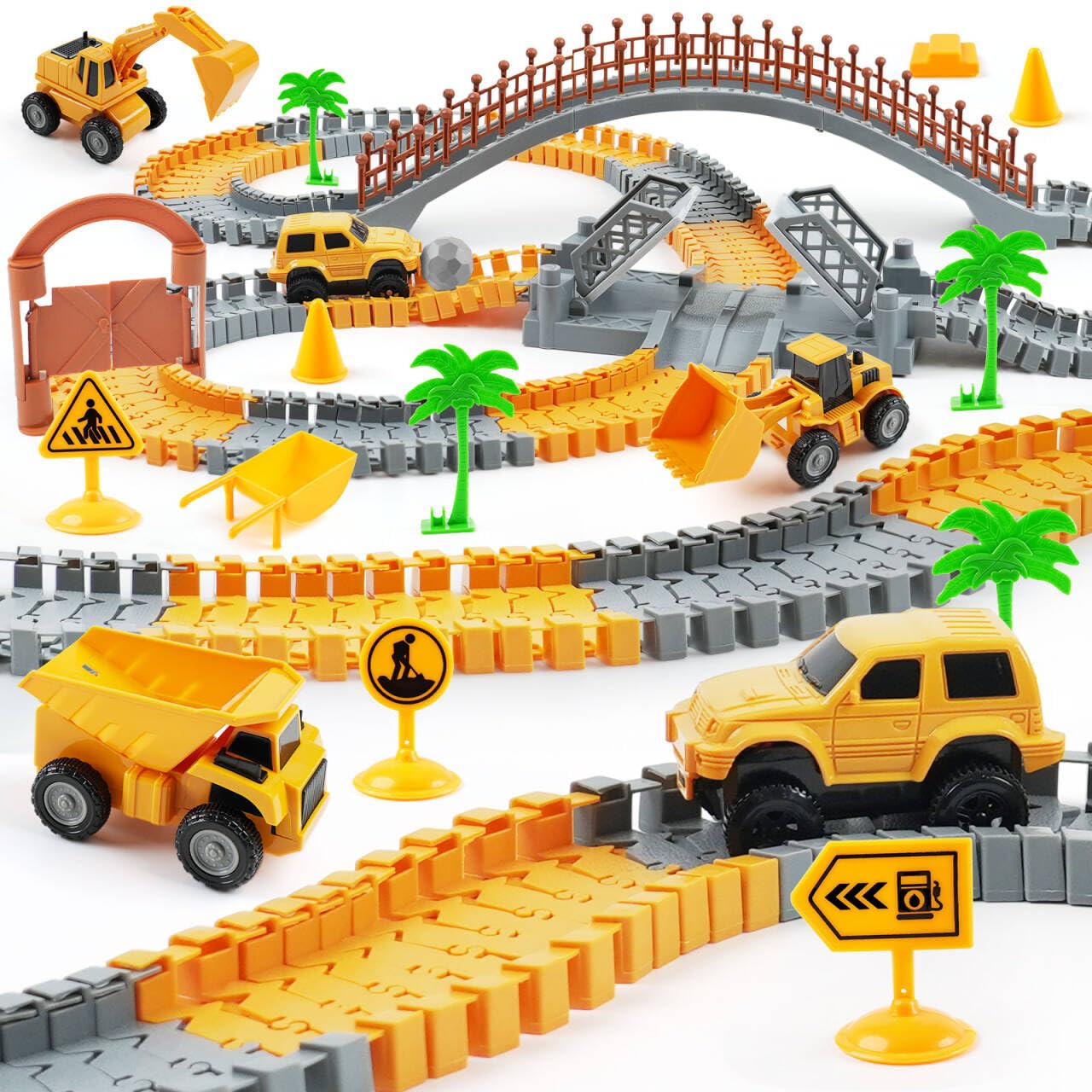 TGJH Construction Race Car Track Set – Flexible DIY Engineering Toy with 2 Electric Cars (Ages 3–7)
