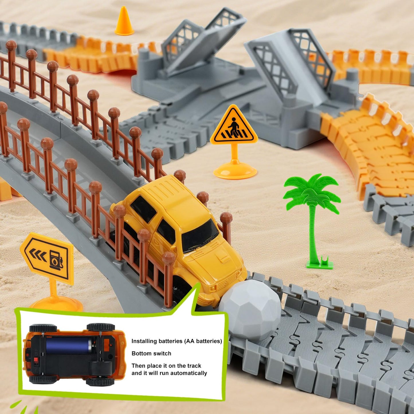 TGJH Construction Race Car Track Set – Flexible DIY Engineering Toy with 2 Electric Cars (Ages 3–7)