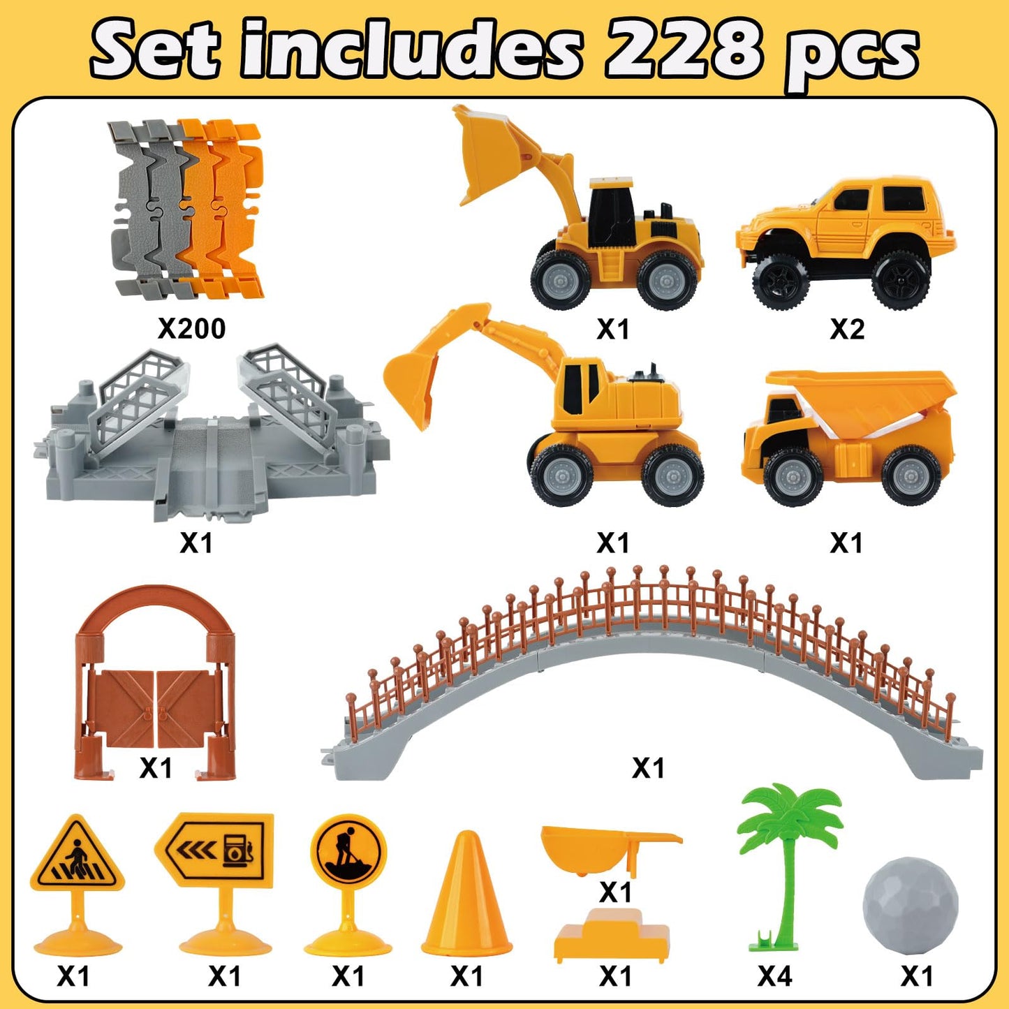 TGJH Construction Race Car Track Set – Flexible DIY Engineering Toy with 2 Electric Cars (Ages 3–7)