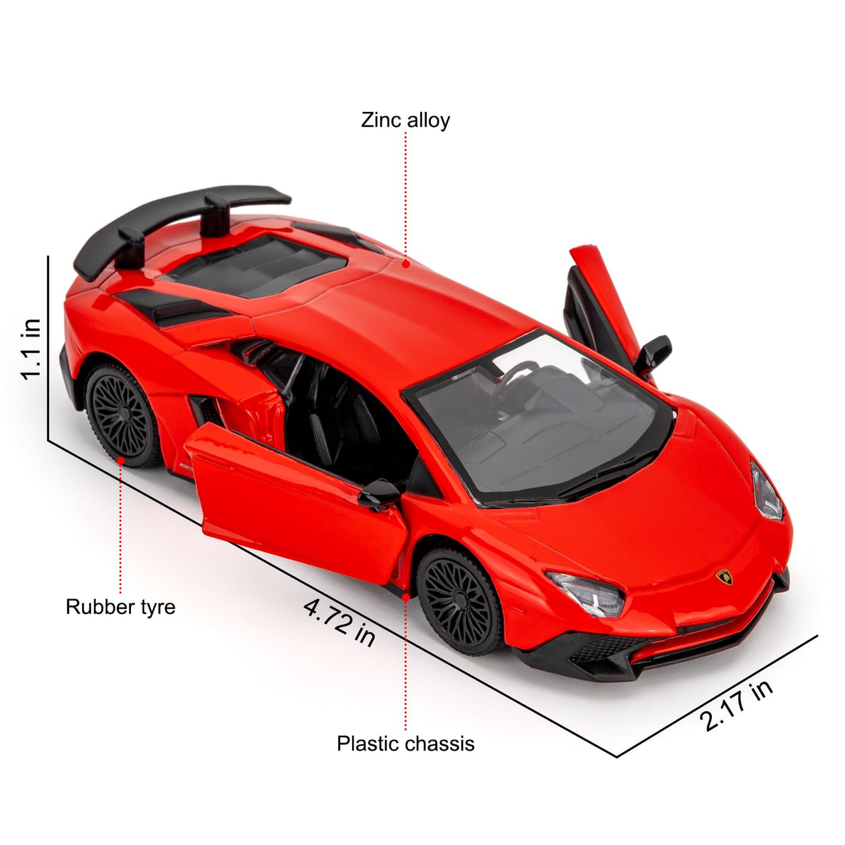 TGRCM-CZ 1/36 Scale Lamborghini Aventador LP700-4 Pull-Back Car – Zinc Alloy, Red