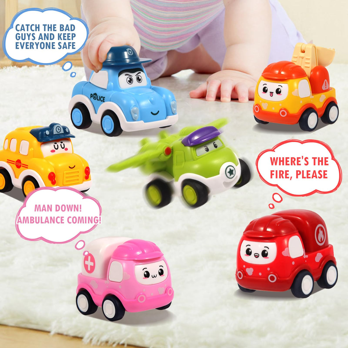 TGXLAK 12-Pc Pull Back Cars Set – Safe Friction Toys for 1-3 Year Olds
