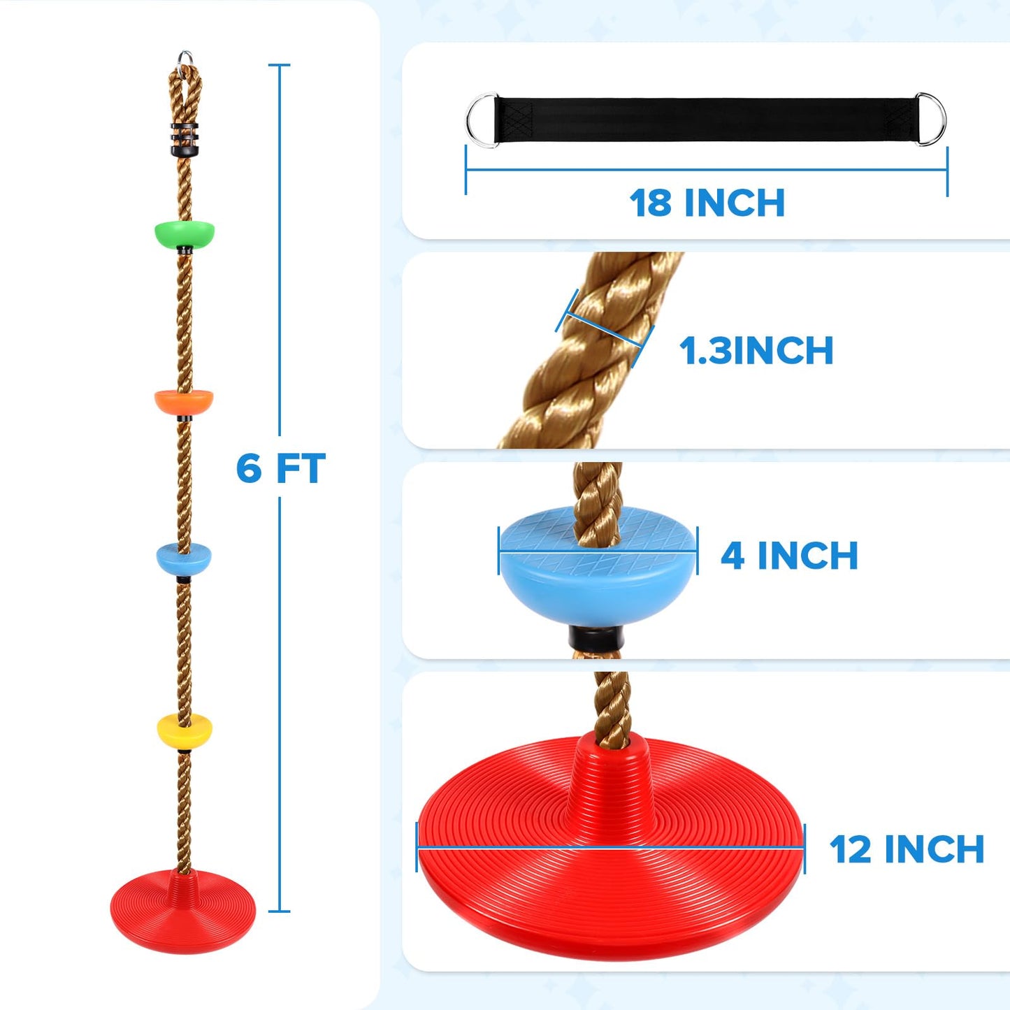 Tgzwme Climbing Rope Tree Swing with Platforms and Carabiner - Outdoor Kids Playground