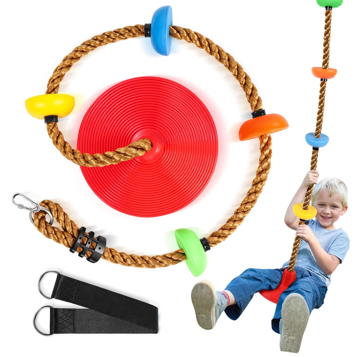 Tgzwme Climbing Rope Tree Swing with Platforms and Carabiner - Outdoor Kids Playground
