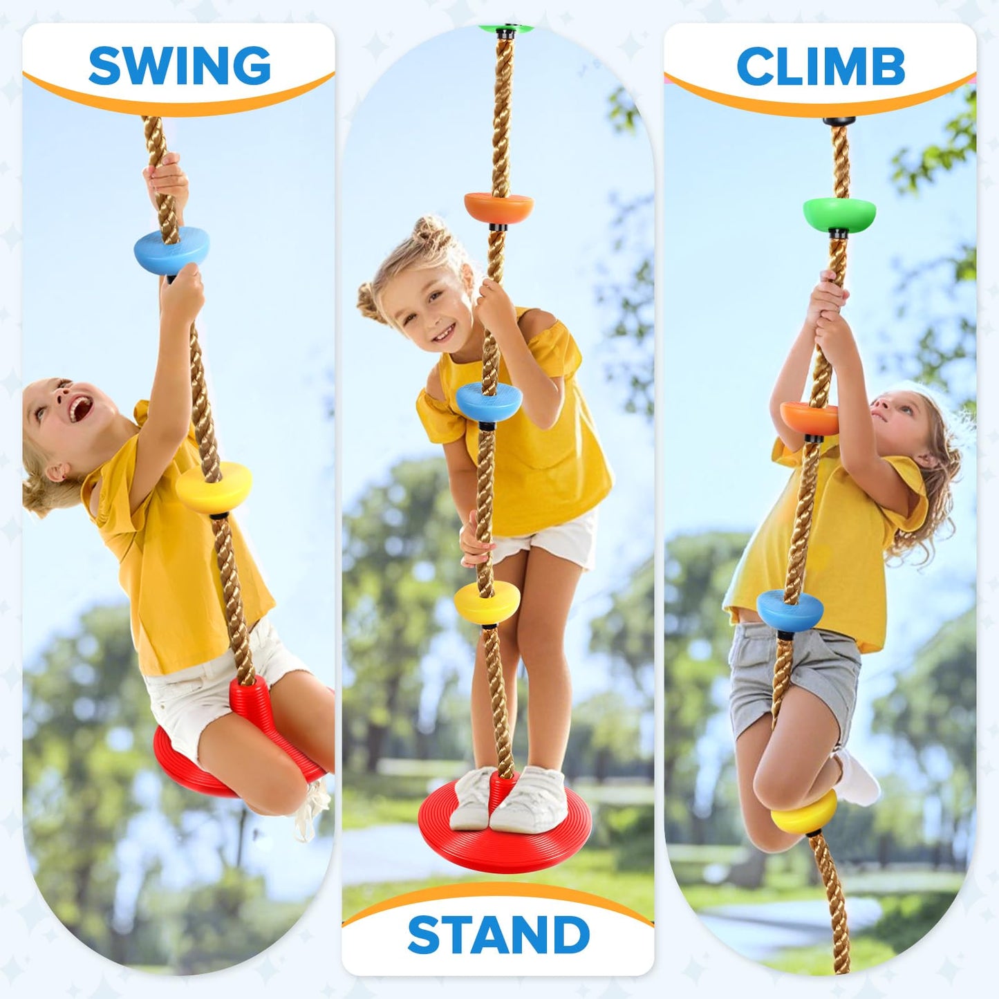 Tgzwme Climbing Rope Tree Swing with Platforms and Carabiner - Outdoor Kids Playground