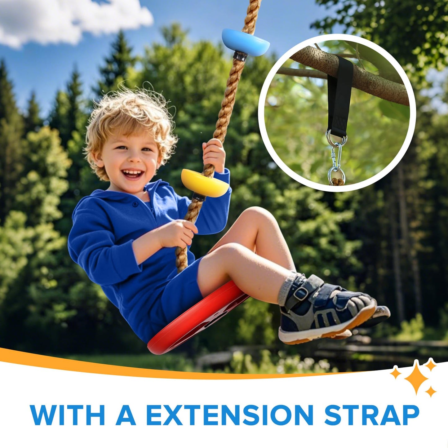 Tgzwme Climbing Rope Tree Swing with Platforms and Carabiner - Outdoor Kids Playground