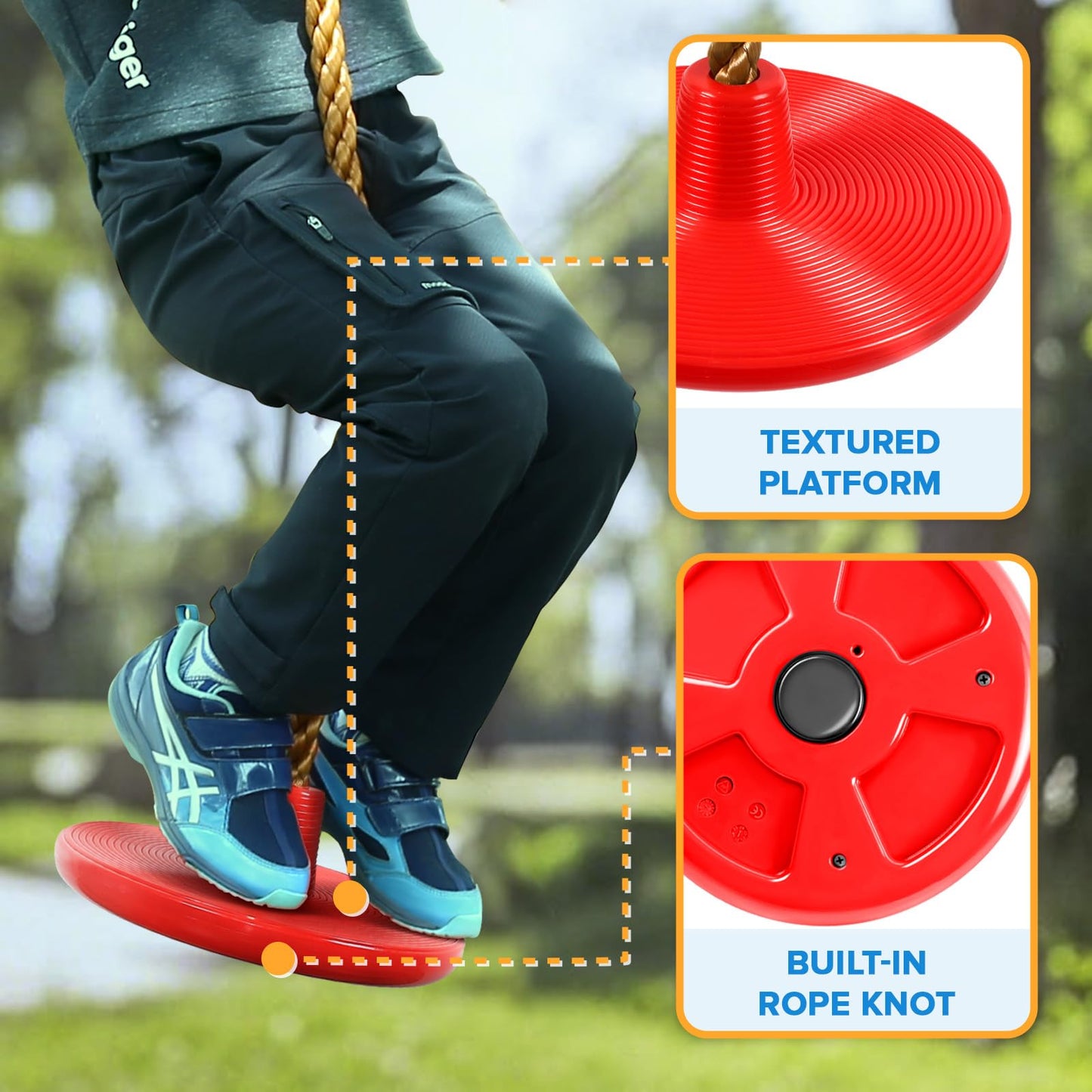 Tgzwme Climbing Rope Tree Swing with Platforms and Carabiner - Outdoor Kids Playground