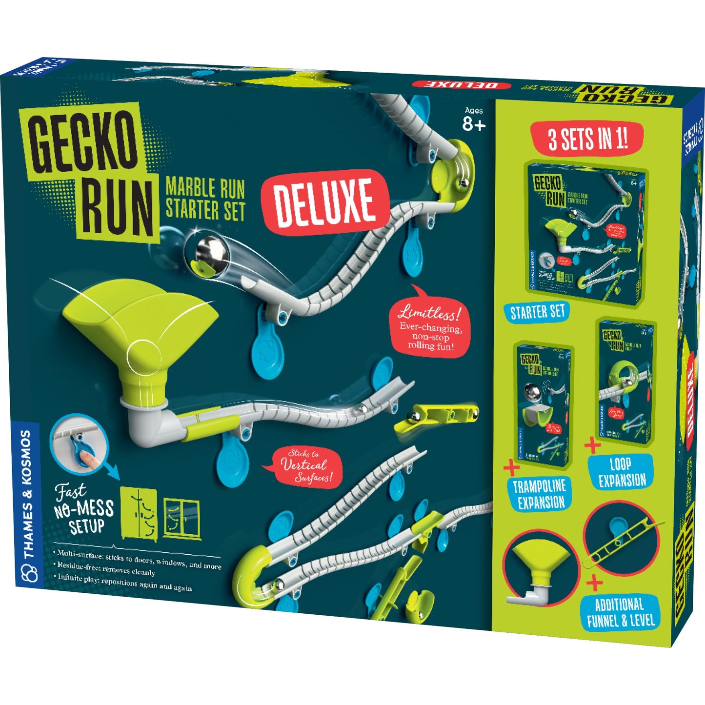 Gecko Run Deluxe Starter Set by Thames & Kosmos — Flexible Marble Run with Nano-Adhesive Pads