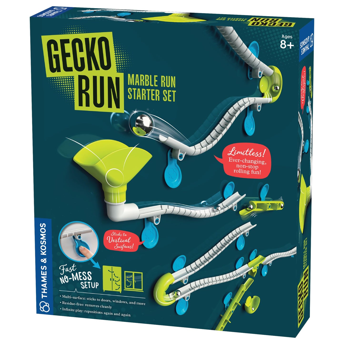 Gecko Run Marble Run Starter Set by Thames & Kosmos — 63-Piece Vertical Marble Run with Flexible Tracks and Nano-Adhesive Pads