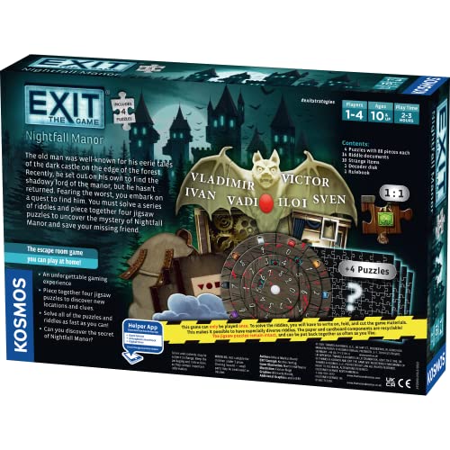 EXIT: Nightfall Manor by Thames & Kosmos | Home Escape Room with Four 88-Piece Puzzles