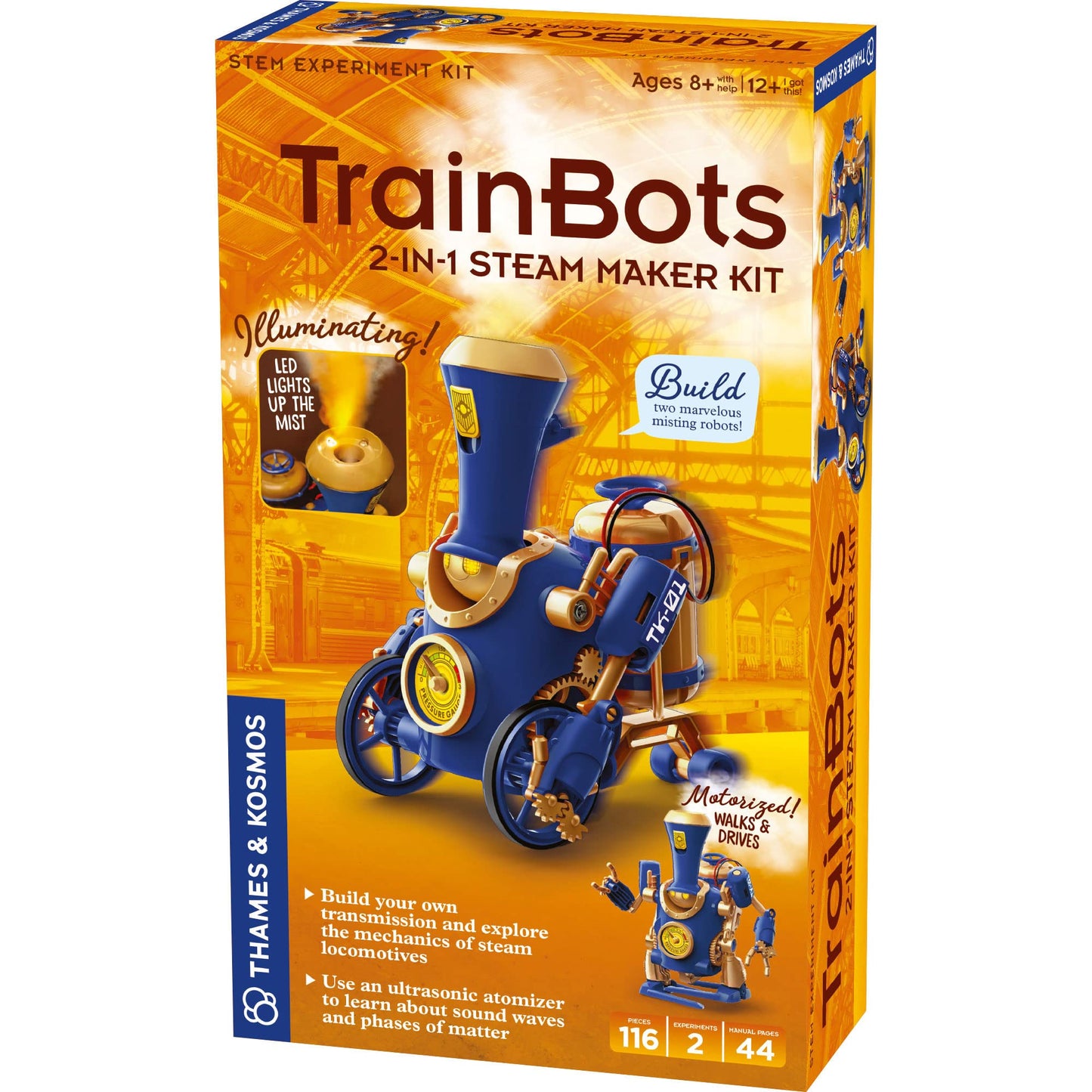 Thames & Kosmos TrainBots: 2-in-1 STEAM Maker Kit | Build Rolling Train & Walking Robot with LED Steam | Ages 8+