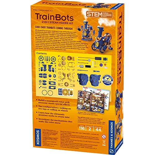 Thames & Kosmos TrainBots: 2-in-1 STEAM Maker Kit | Build Rolling Train & Walking Robot with LED Steam | Ages 8+