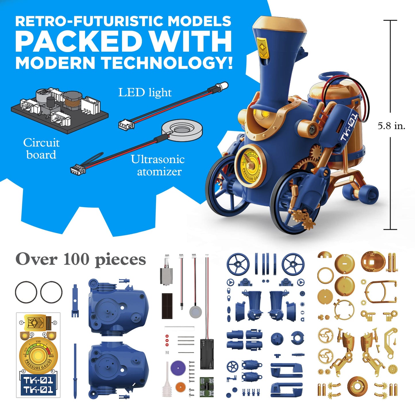 Thames & Kosmos TrainBots: 2-in-1 STEAM Maker Kit | Build Rolling Train & Walking Robot with LED Steam | Ages 8+