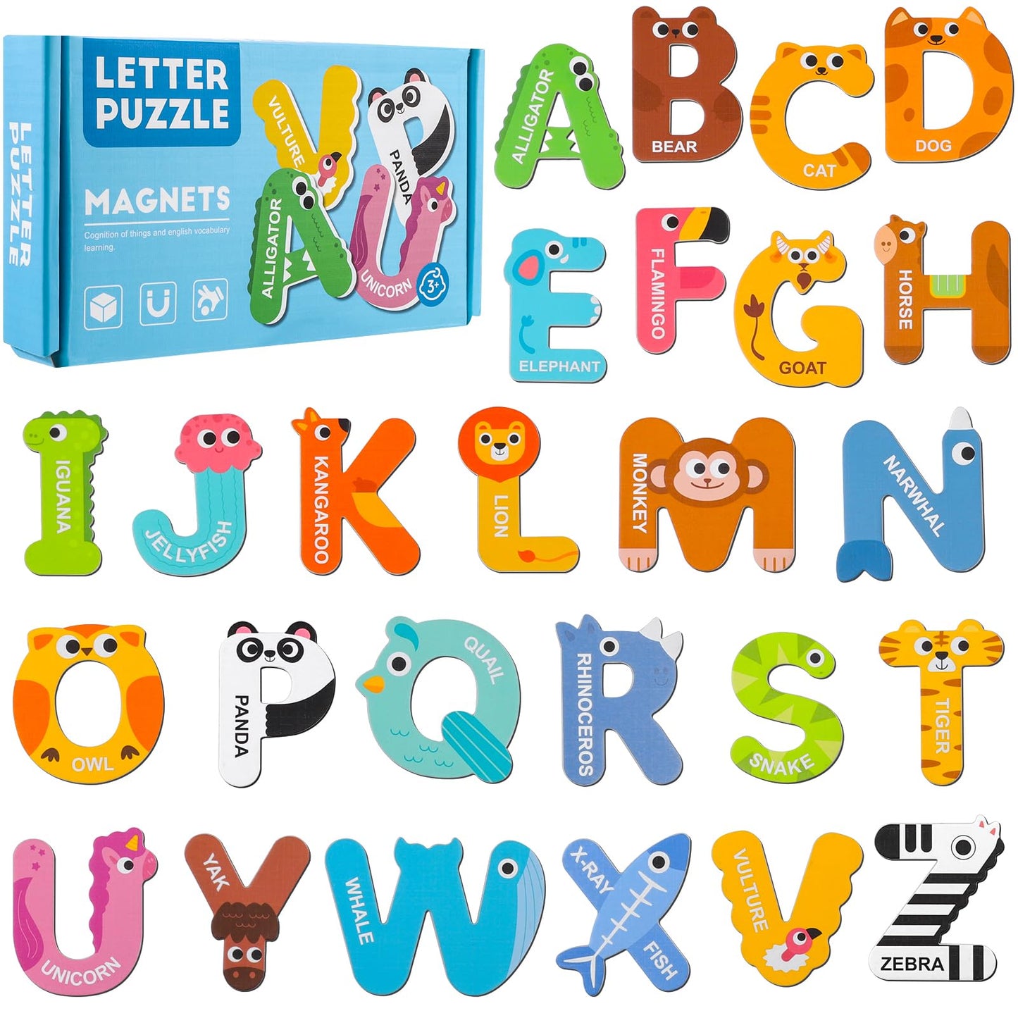 Thboxes Large Size Magnetic Letters – 26 Animal Alphabet Magnets for Toddlers
