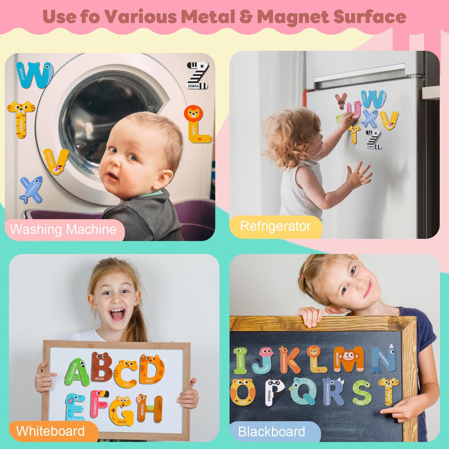Thboxes Large Size Magnetic Letters – 26 Animal Alphabet Magnets for Toddlers