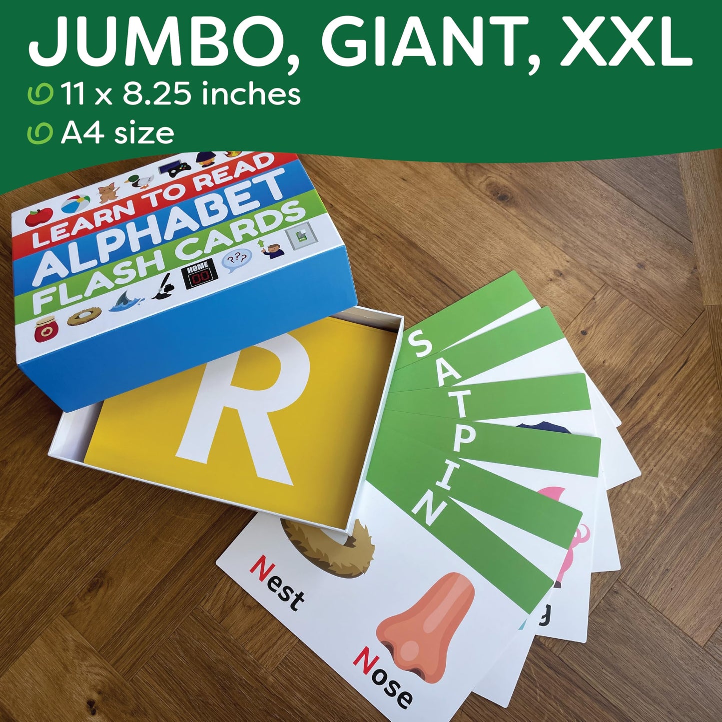 THE BAMBINO TREE Jumbo Alphabet Flash Cards – 11x8 Big Thick ABC Cards for Ages 3–6 | XL Classroom Size