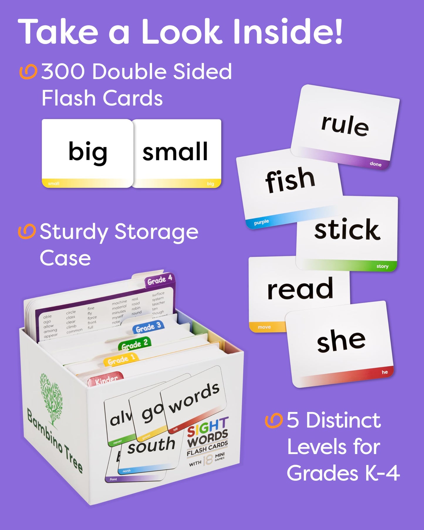 The Bambino Tree Sight Words Flash Cards: 600 Words from Dolch & Fry Lists, 18 Mini Games