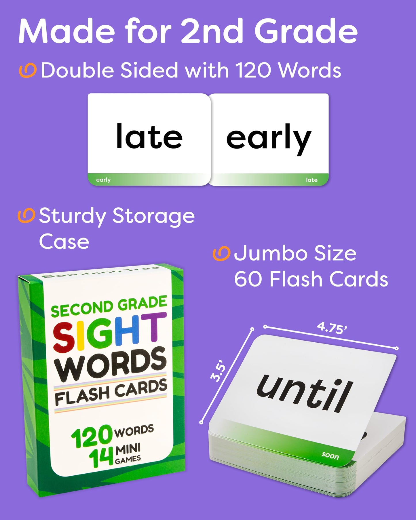 THE BAMBINO TREE Sight Words Flash Cards for 2nd Grade – 120 High-Frequency Words