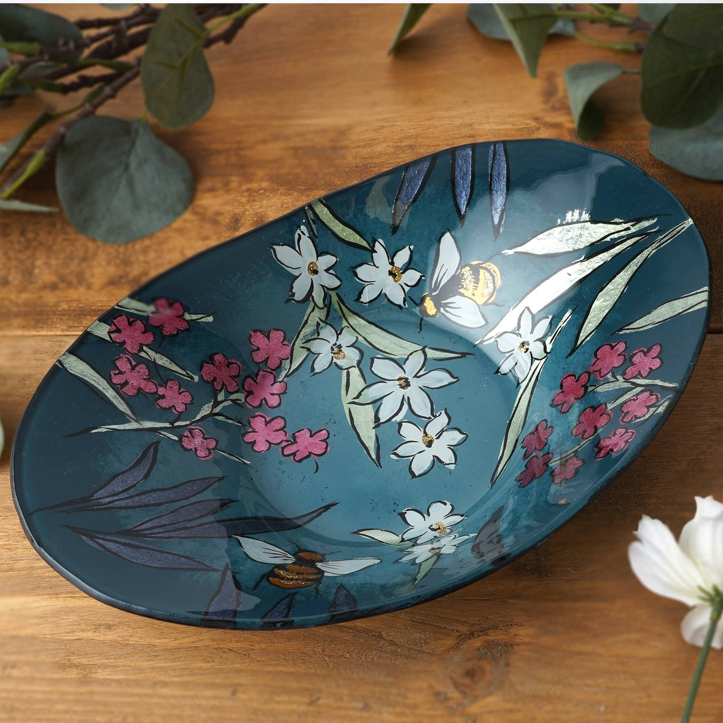 The Beekeeper Glass Large Oval Bowl in Gift Box