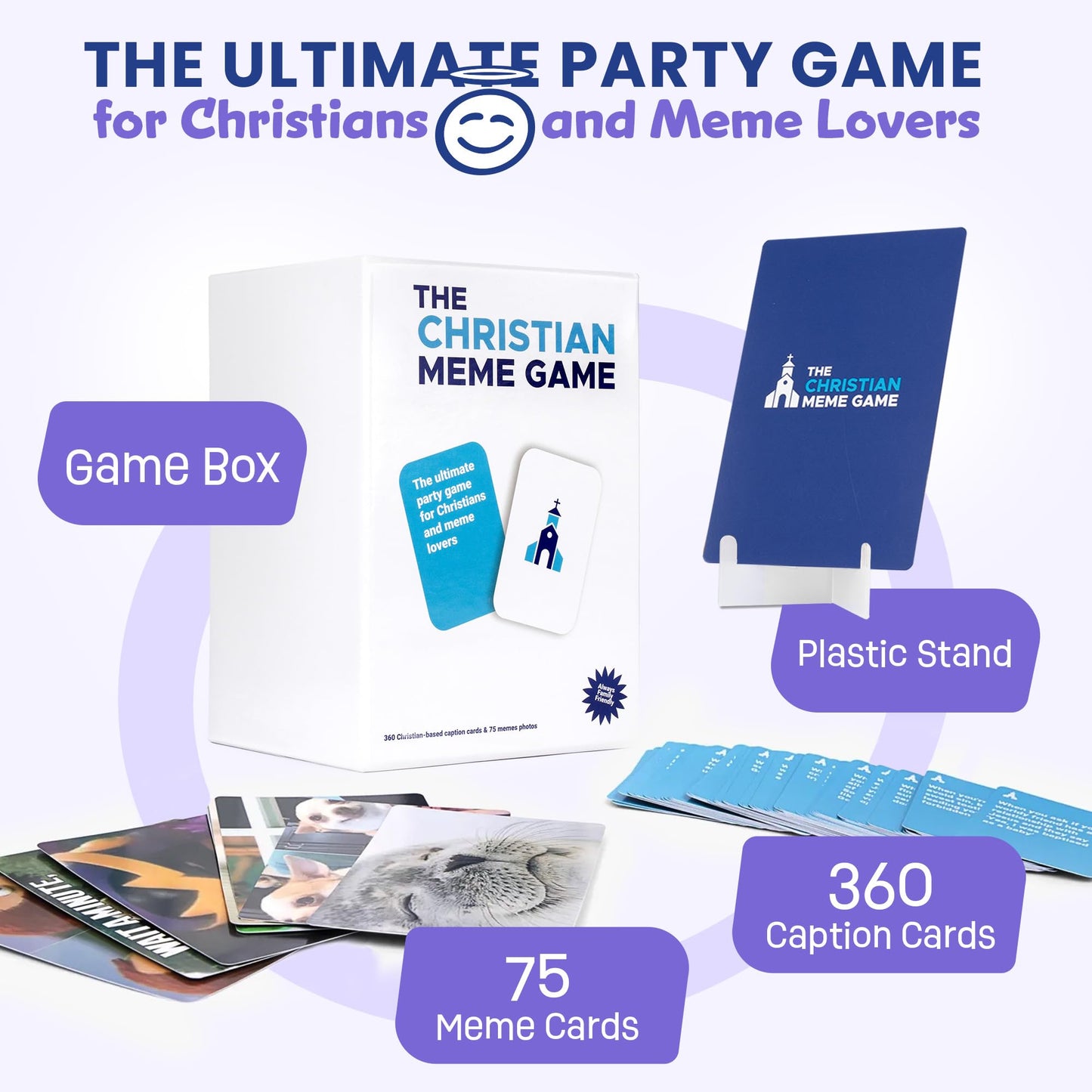 The Christian Meme Game – Clean Family Bible Card Game (75 Memes, 360 Captions)