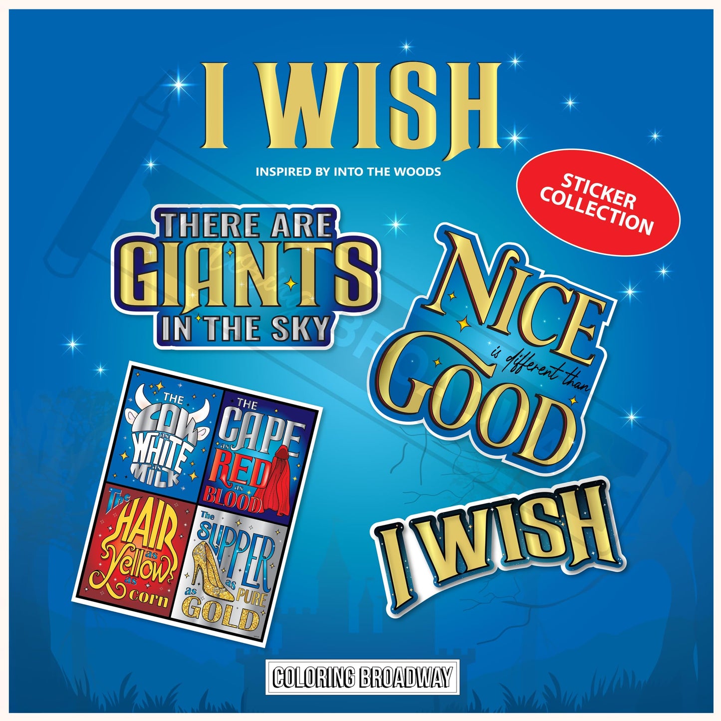 The Coloring Project | Into The Woods I Wish Sticker Collection – Set of 4 Broadway Stickers